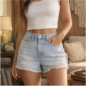 NWT YMI Women's Mom Fit Cut Off Denim Jean Shorts Distressed High Rise Sz 11/30